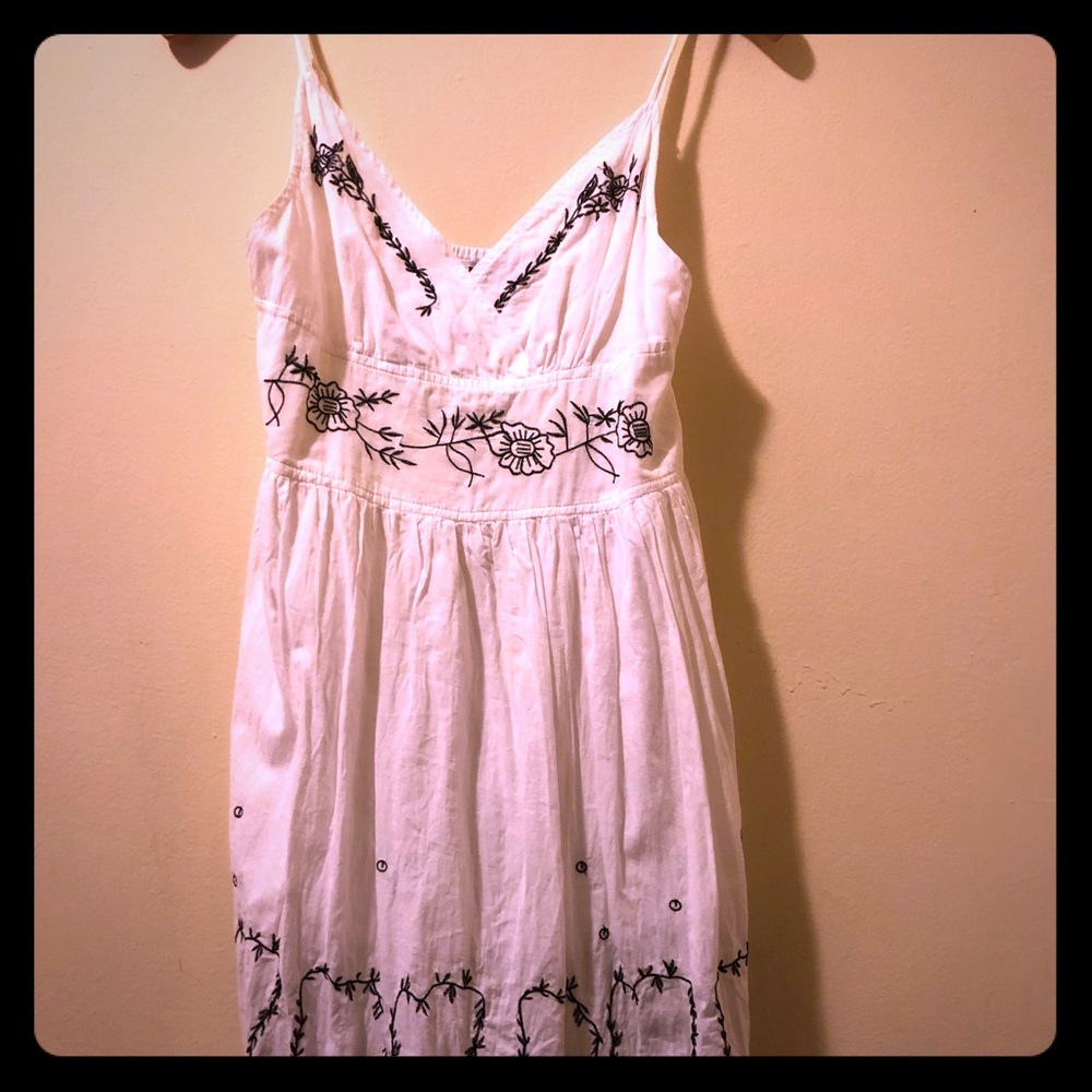 White with black embroidery maxi dress